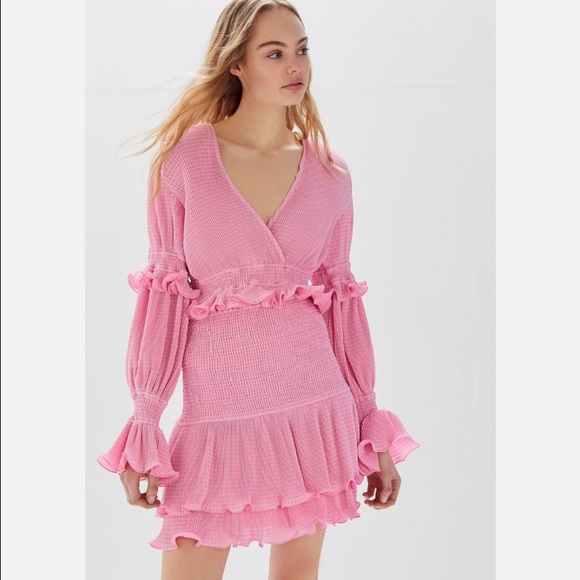 NWT KEEPSAKE THE LABEL PINK RUFFLE CROP FAUX WRAP TOP SIZE L - Picture 2 of 16